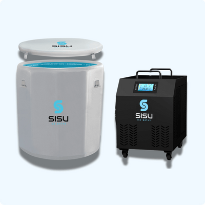 The KEMI Barrel Cold Plunge with SISU Water Chiller Pro